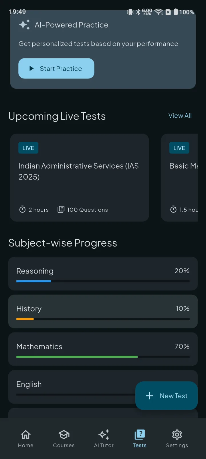 Research screen in the Vruha app